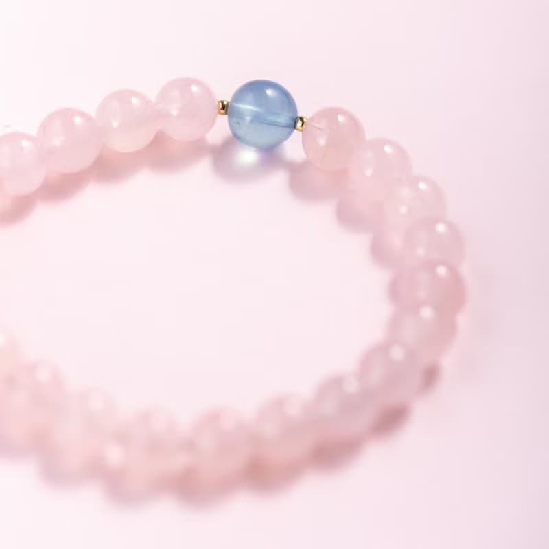 粉水晶海藍寶14K包金手鍊 | 天然水晶手鍊禮物