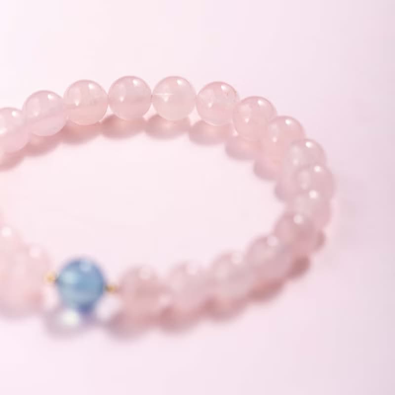粉水晶海藍寶14K包金手鍊 | 天然水晶手鍊禮物