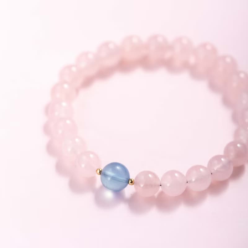 粉水晶海藍寶14K包金手鍊 | 天然水晶手鍊禮物