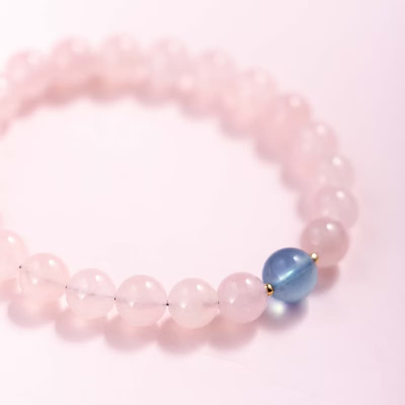 粉水晶海藍寶14K包金手鍊 | 天然水晶手鍊禮物