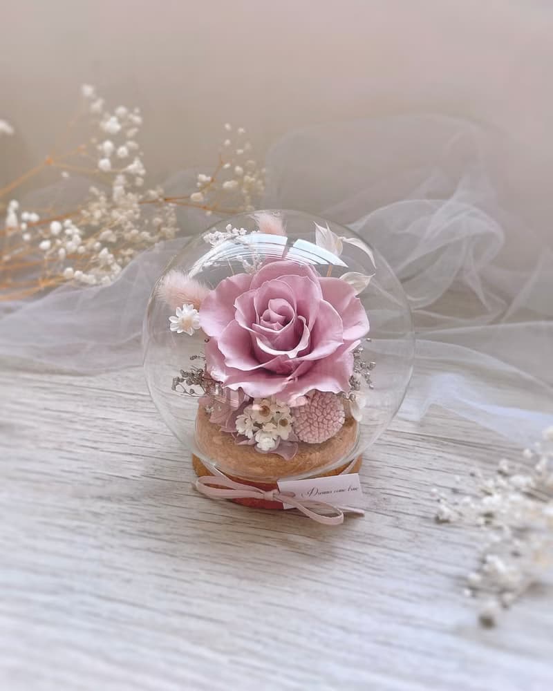 永生花玻璃盅-唯一 暖色款 l 日本玫瑰 永生花盅 乾燥花盅 情人節
