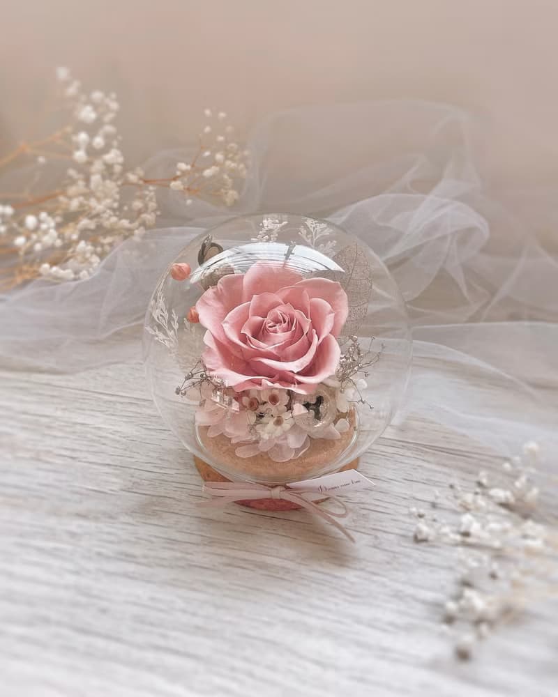 永生花玻璃盅-唯一 暖色款 l 日本玫瑰 永生花盅 乾燥花盅 情人節