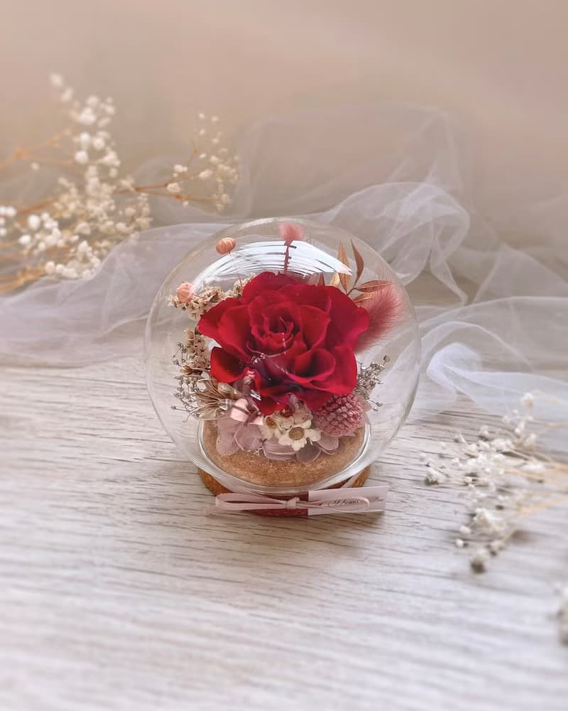 永生花玻璃盅-唯一 暖色款 l 日本玫瑰 永生花盅 乾燥花盅 情人節