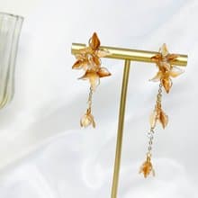 耳針x耳夾水晶花__星空の葉(垂墜可拆款_琥珀咖)_光點飾品