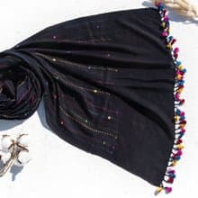 手工縫純棉絲巾/純棉刺繡圍巾/印度有機棉刺繡絲巾-沙漠鏡子刺繡