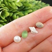 Post Earrings Set of 4 Silver Earring Posts Sea Glass Pearl Shell Pebble Studs