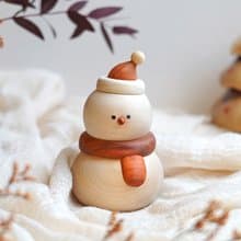 雪人 實木可愛治癒桌面擺件 車載 聖誕下雪送朋友閨蜜禮物