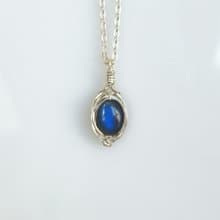 拉長石吊墜 黑色拉長石項鍊 純銀手工藍光拉長石鎖骨鏈