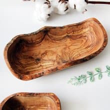 英國Naturally Med精品餐廚 橄欖木實木不規則質樸橢圓碗(大)