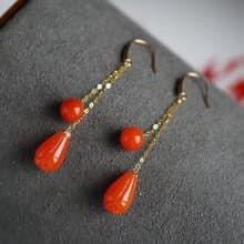 精品四川南紅玉蘭花耳墜 滿色櫻桃紅 仙氣十足 搭配18k金耳溝線