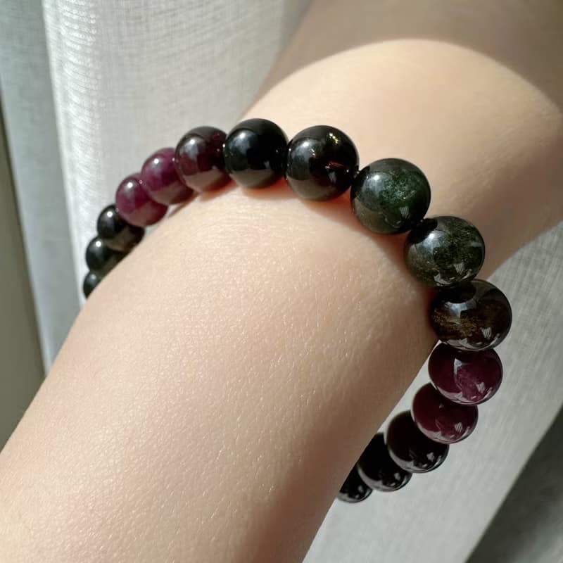 一圖一物│#533 7.5mm 黑玫瑰碧璽水晶手鍊 黑美人碧璽 開運飾品