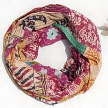 手縫紗麗布拼接絲巾/刺繡絲巾/刺繡圍巾/手縫紗麗線絲巾-日式花