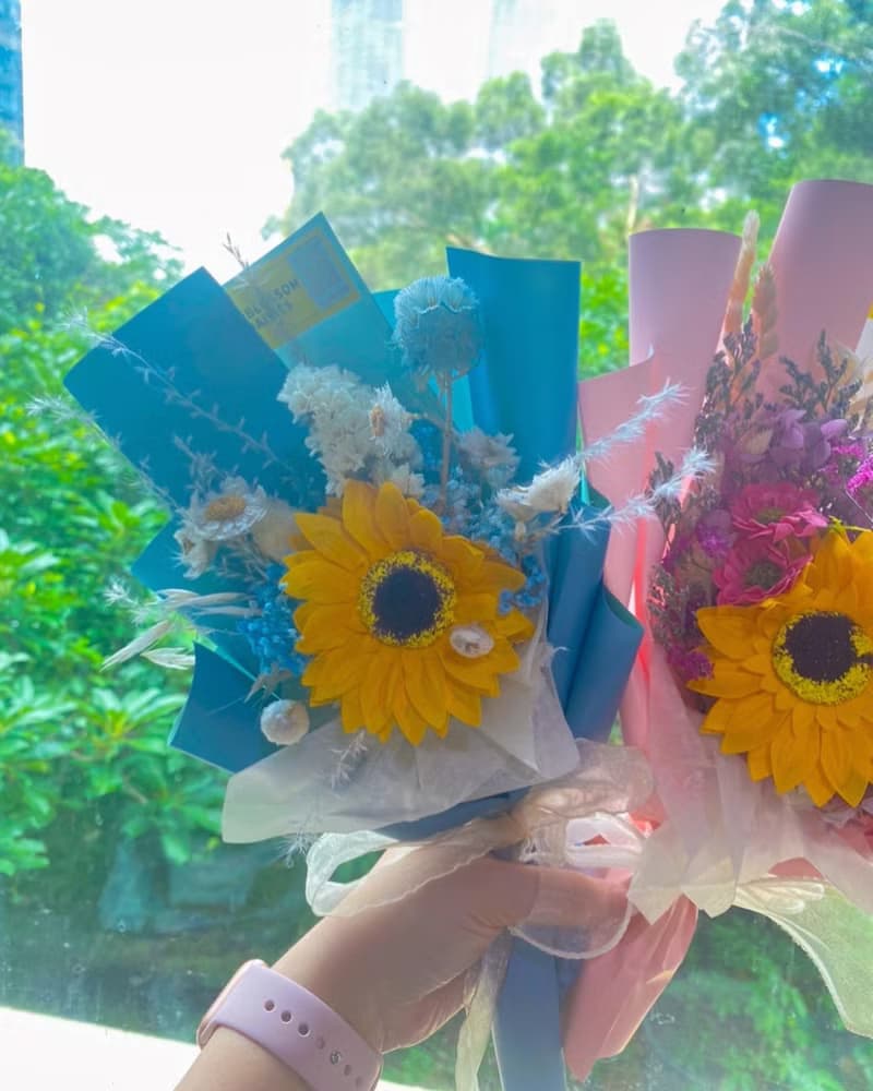 迷你粉藍太陽花花束