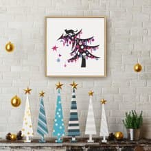 玩耍聖誕樹的貓-Xmas/禮物/節慶/慶祝/掛畫/裝飾/新居落成/寵物