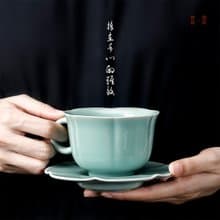 東作家 花口杯 龍泉青瓷咖啡杯子精緻下午中式茶具茶杯帶碟禮盒裝