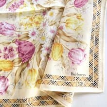 Burberrys Vintage Handkerchief – Floral Bouquet with Check Belt 20 x 19.5 inches