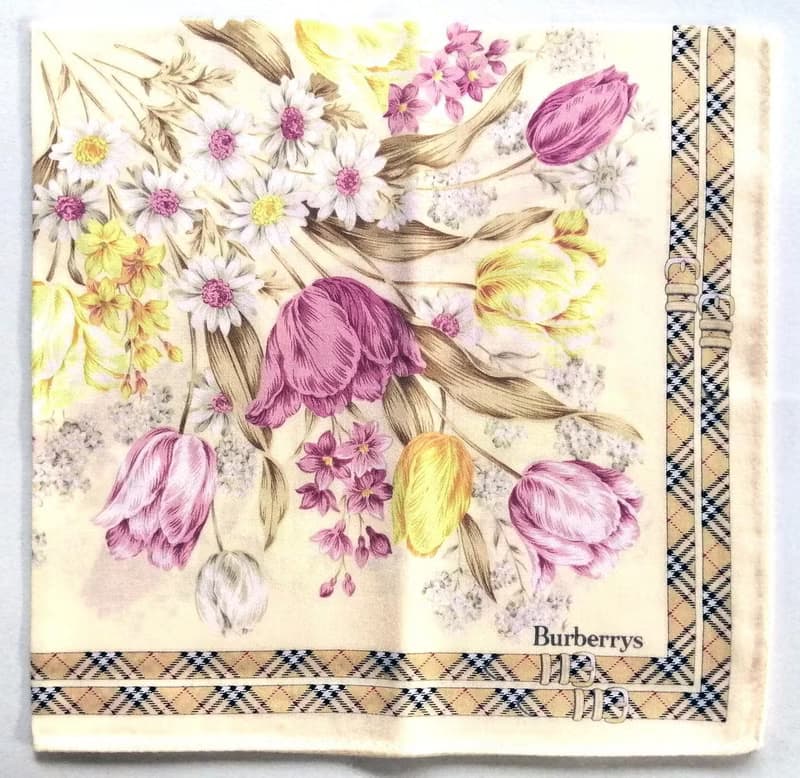 Burberrys Vintage Handkerchief – Floral Bouquet with Check Belt 20 x 19.5 inches