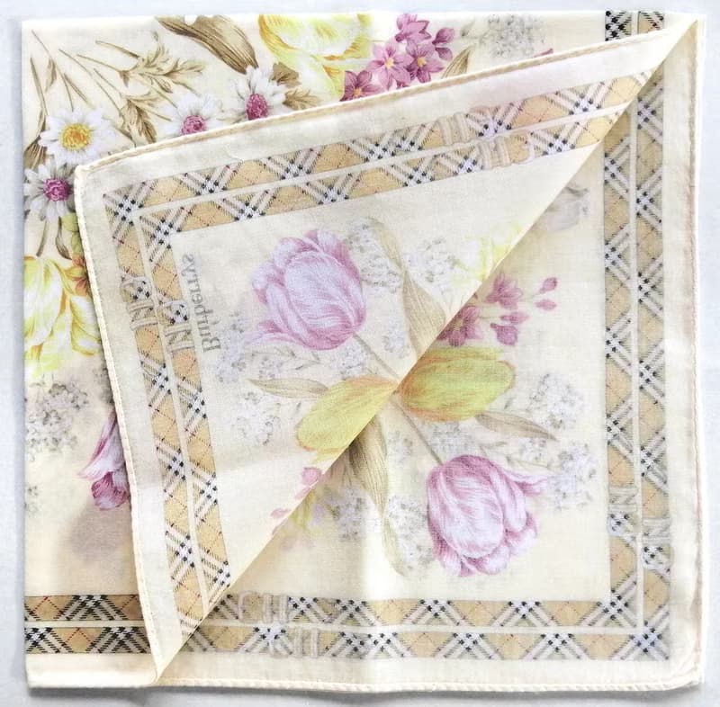 Burberrys Vintage Handkerchief – Floral Bouquet with Check Belt 20 x 19.5 inches