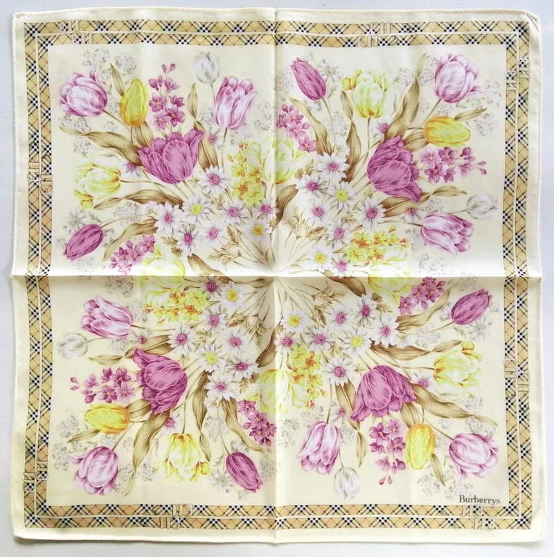 Burberrys Vintage Handkerchief – Floral Bouquet with Check Belt 20 x 19.5 inches