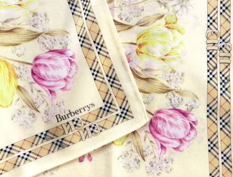 Burberrys Vintage Handkerchief – Floral Bouquet with Check Belt 20 x 19.5 inches