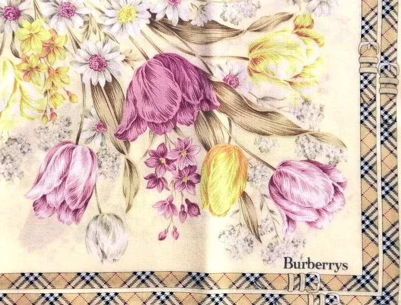 Burberrys Vintage Handkerchief – Floral Bouquet with Check Belt 20 x 19.5 inches