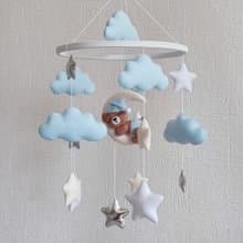 Bear baby crib mobile boy, Moon and stars nursery decor, baby shower gift