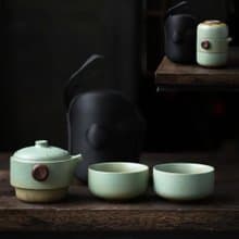 品藏 尚岩粗陶默然茶藝便攜式旅行茶具組-一壺兩杯