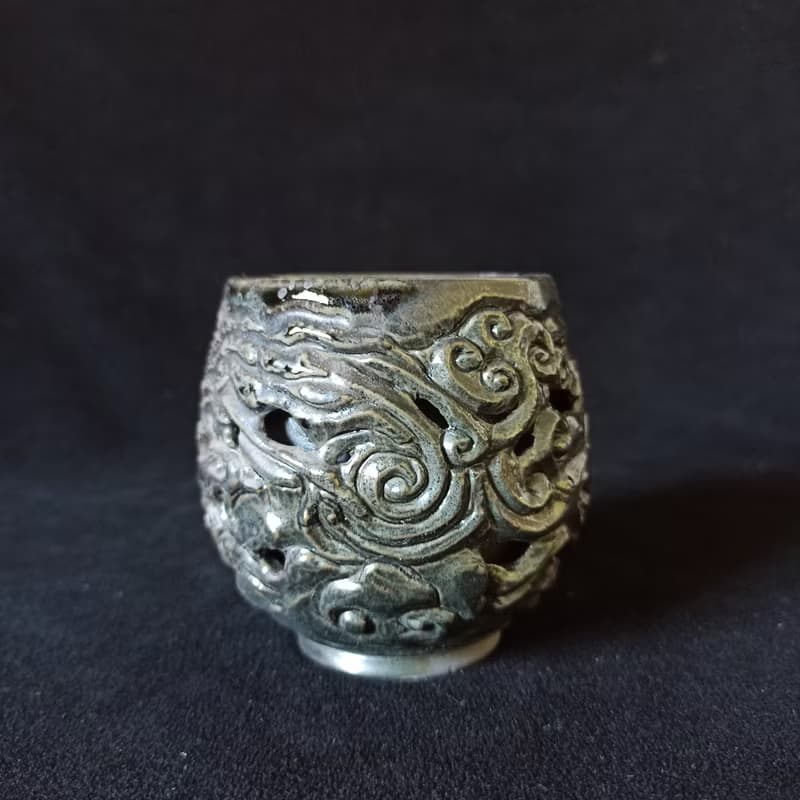 柴燒雙層鏤空防燙雕刻鳳凰祥雲茶杯陳炫亨陶藝家創作