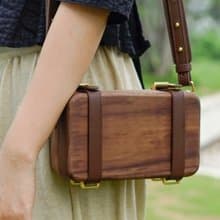 學院文藝清新 黑胡桃實木 劍橋包 單肩斜挎 迷你包