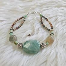 Genuine Stone bracelet, amazonite, alasan agate, earth tone quartz stone.
