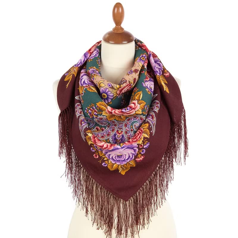 Authentic Pavlovo Posad Russian Shawl Scarf Soft 100% Wool 89x89 cm 2004-17