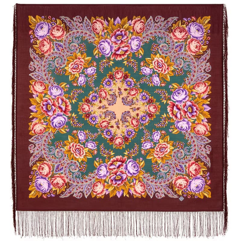 Authentic Pavlovo Posad Russian Shawl Scarf Soft 100% Wool 89x89 cm 2004-17