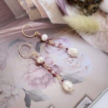 14K Gold-Filled Hook Freshwater Pearls & Pink Tourmaline Stones Drop Earrings