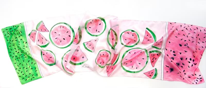 Hand painted silk scarf-Watermelon Juice.