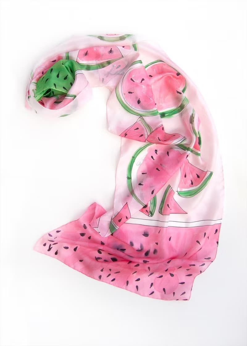 Hand painted silk scarf-Watermelon Juice.