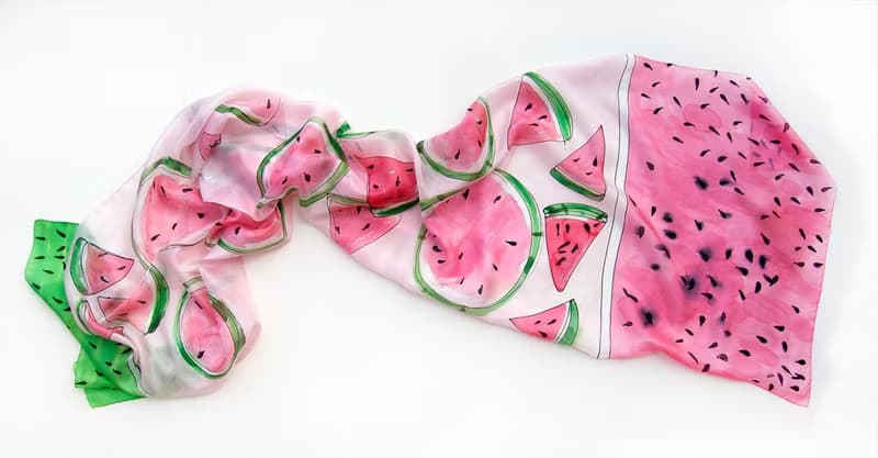 Hand painted silk scarf-Watermelon Juice.