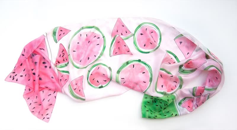 Hand painted silk scarf-Watermelon Juice.