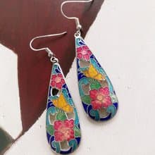 Vintage Jewelry 西洋古董飾品 景泰藍 彩花蝶藍底 耳勾 針式耳環