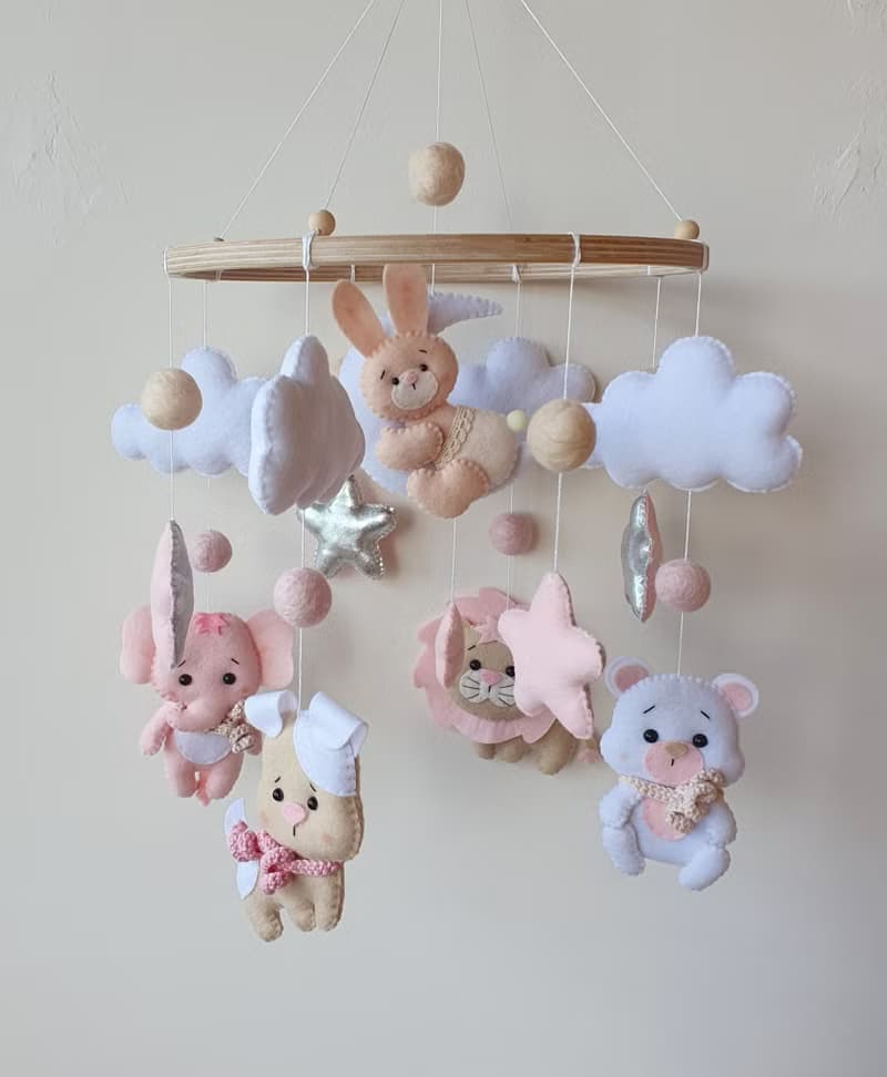 Baby mobile girl, baby shower gift, nursery decor, elephant mobile