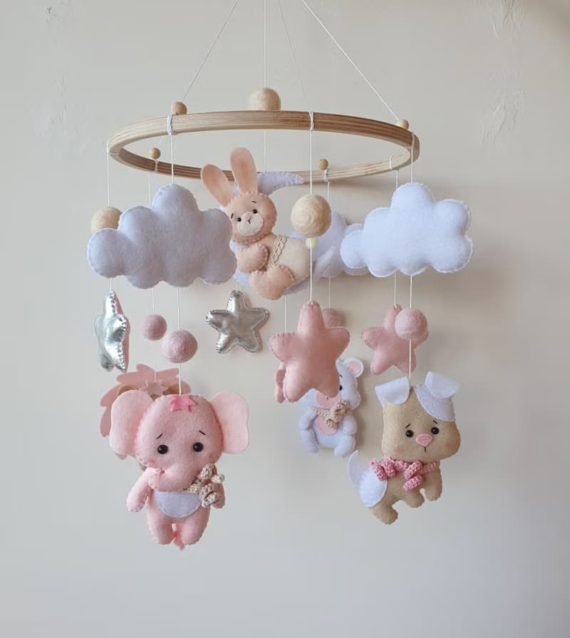 Baby mobile girl, baby shower gift, nursery decor, elephant mobile