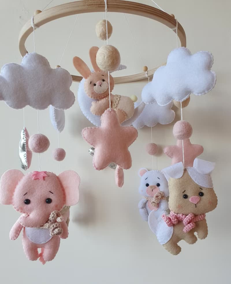 Baby mobile girl, baby shower gift, nursery decor, elephant mobile