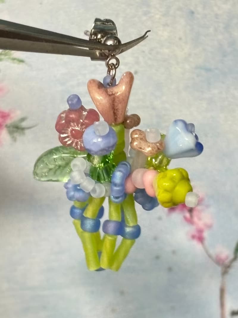 手作串珠耳飾 迷你花束耳釘 串珠花朵耳環
