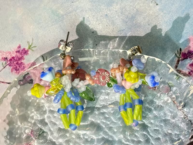 手作串珠耳飾 迷你花束耳釘 串珠花朵耳環