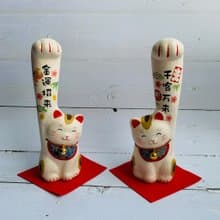 手長貓一對-和紙招財貓-千客萬來與金運招來-中