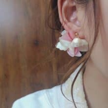 日本櫻花風 花朵和棉珍珠耳環 / 耳夾 / 抗過敏/ Japanese sakura
