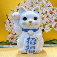 【雪喵招祥】日本清水燒招財貓 | 花結晶 白 - 招福 右