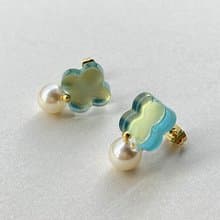 オーロラクローバークリスタルパールピアス/イヤリング