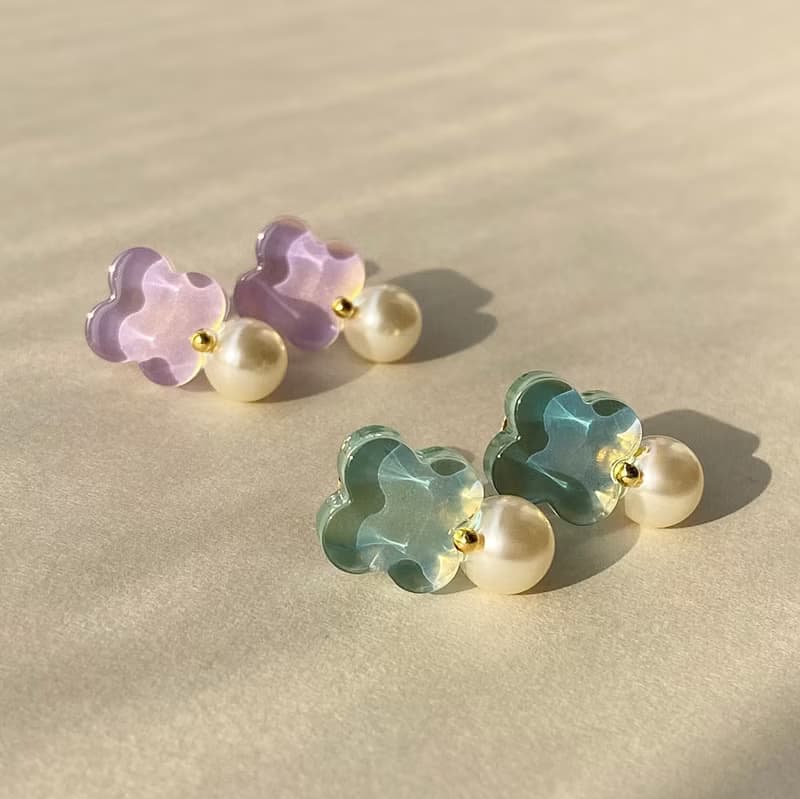 オーロラクローバークリスタルパールピアス/イヤリング
