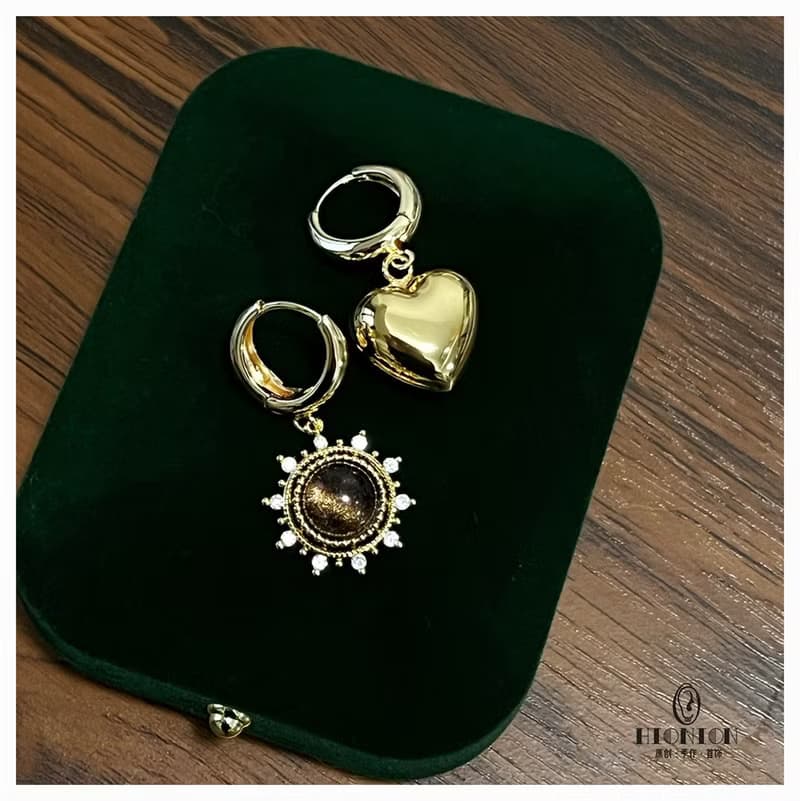 開羅時間~原創虎眼石不對稱鍍金耳扣高級感美拉德小眾復古耳環