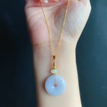 天然緬甸玉 翡翠 質細 紫底 平安扣 設計款 項鍊 禮物 生日 情人